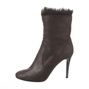 Jimmy Choo Tempo Fur Lined Suede Ankle Booties w Mirror Stiletto Heel